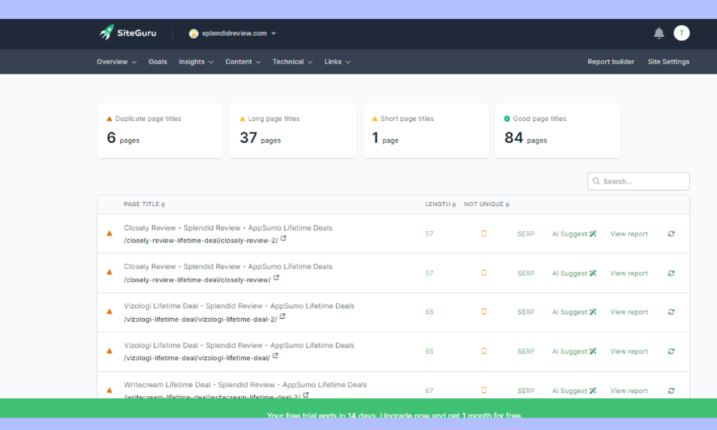 SiteGuru Lifetime Deals Page SEO Health Checker