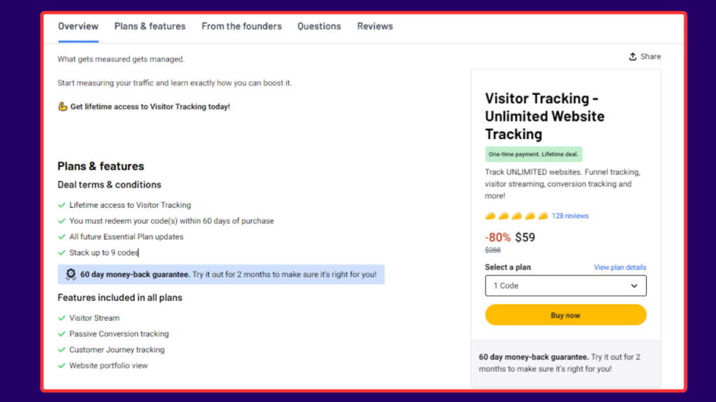 What are the features of Visitor Tracking Lifetime Deal